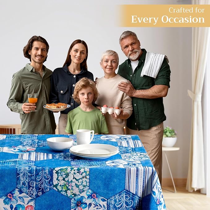 Maison d' Hermine Table Cloth Rectangle Table 100% Cotton 60 x 108 Inches Tablecloth Reusable Decorative for Dining Room, Farmhouse, Home, Party, Festive & Wedding Spring Summer - Summer Blues