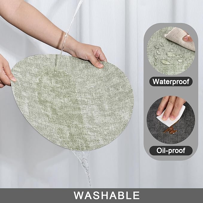 Myir JUN Round Placemats Dual Sided, Faux Leather Place Mats Set of 4 Indoor Placemat for Dining Table Outdoor Place mat Non-Slip Washable Table Mats (Gray Grass Green, Set of 4)