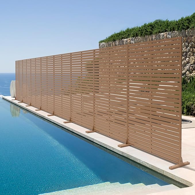 Privacy Fence Screen with Stand 6 Panel 72" H×47" W HDPE Decorative Panels with Steel Poles and Stand, Air Conditioner Fence Panels, Privacy Screen for Outdoor Backyard, Balcony, Pool