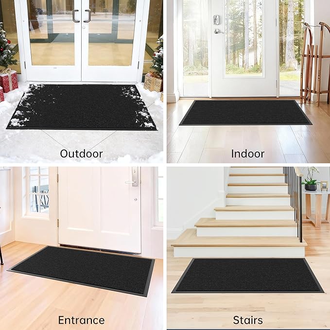 Front Door Mat Indoor Outdoor Entrance, 30" x 72" All-Season Heavy Duty Waterproof Doormat, Non-Slip Absorbent Entryway Mat, Easy to Clean, Low Profile Commercial Floor Mat for Indoor Outdoor