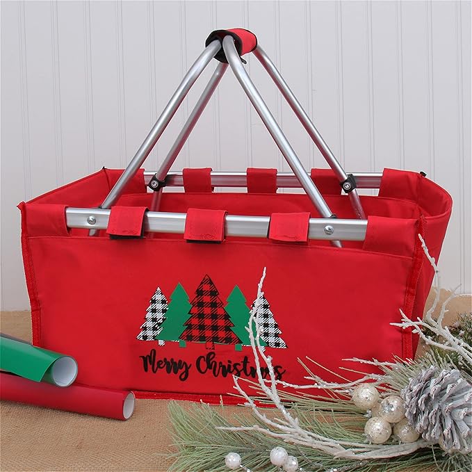 Threadart Large Collapsible Market Basket - Natural | Aluminum Frame | Polyester Fabric | Convenient Fold Flat Design |Reusable Space-Saving Shopping Tote, Gift Basket, Beach Basket, Picnic Basket