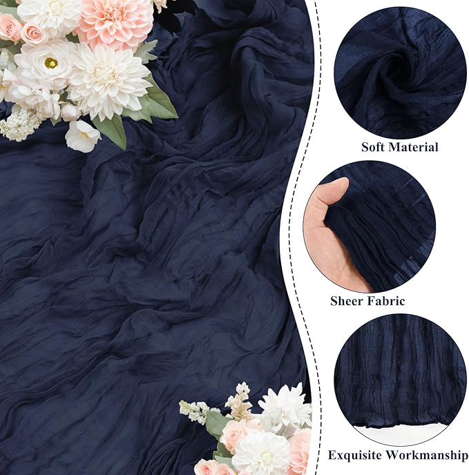 8 Packs Navy Blue Cheesecloth Table Runner 10FT Long Boho Gauze Fabric Table Runner Vintage Rustic Sheer Runners for Wedding Party Bridal Baby Shower Table Decorations