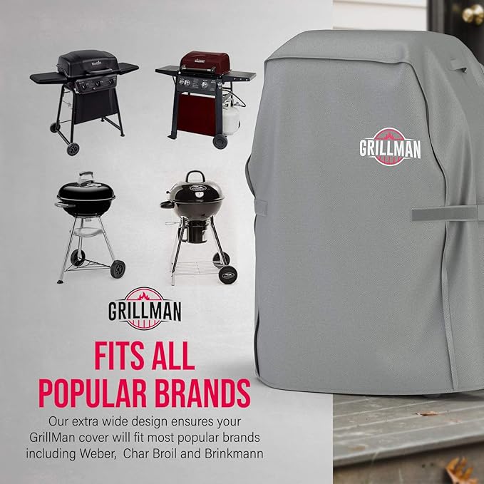 Grillman Barbeque Grill Cover Cover fits Weber BBQ Cover, Brinkmann, Outback and More - Small BBQ Cover Waterproof, Rip-Proof, UV Resistant, Heavy Duty Barbecue Cover (152 x 71 x 112 cm), Grey