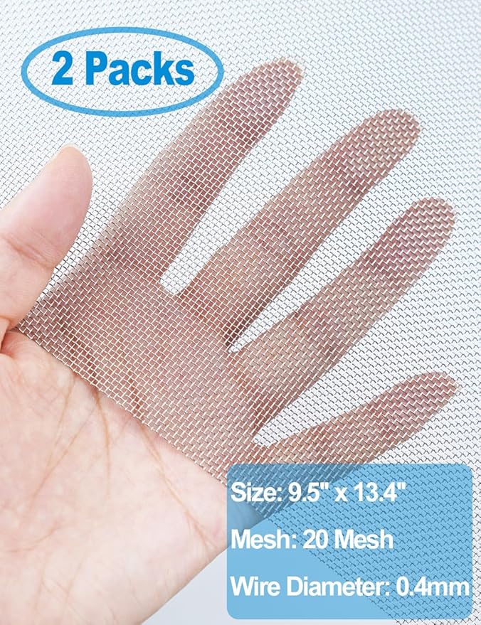 2 Pack Wire Mesh Screen 13.4'' x 9.5'' for Air Vent, 24cm x 34cm, 20 Mesh, 1mm Hole, 304 Stainless Steel Wire Mesh to Prevent Mice, Wasps, Bugs, Rodents, Mosquitoes, Spiders, Squirrels, Easy to Cut