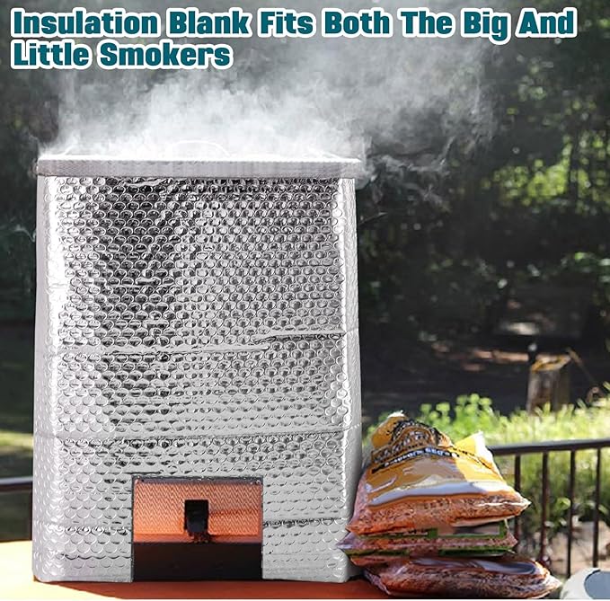 2 Pack Electric Smoker Insulation Blankets with Hook and Loop Tape 63 x 25 Inch Silver Thick Aluminum Foil Bubble Insulation Film Layer for Big and Little Chief Smokers Keep Heat
