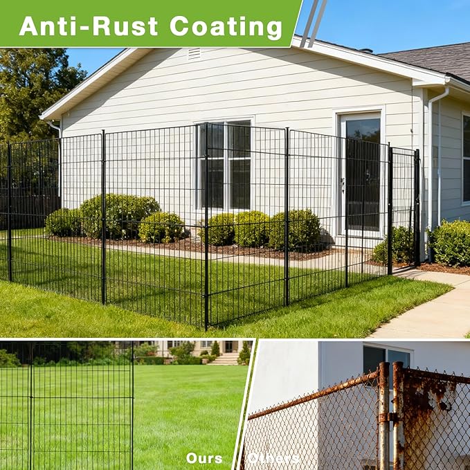 10 Panels No Dig Decorative Outdoor Garden Fence for Yard, Garden Animal Barrier Fencing,Rustproof Metal Edging Fence Border for Dog, Rabbits -48 in(H) X 210 in(L)