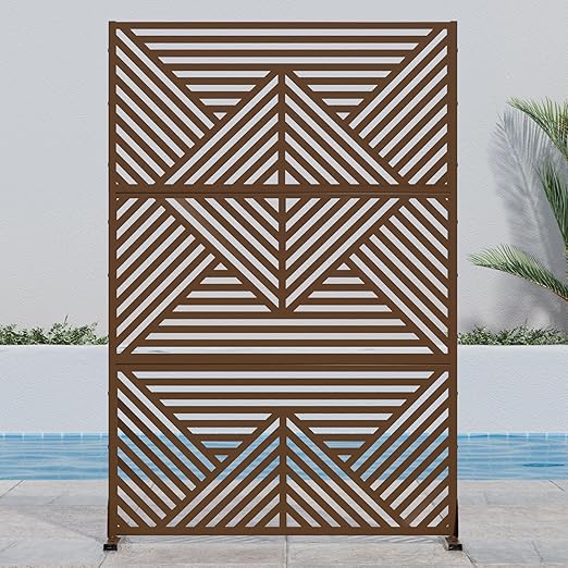 Casaphoria 72" H x 47" W Metal Outdoor Privacy Screen, Freestanding Decorative Divider for Patio, Deck, Balcony, and Garden with Stable Base, Brown Zodiac