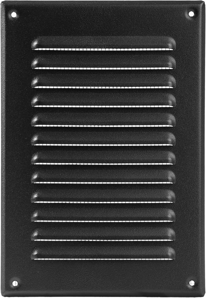 Vent Systems - 5 x 7 Inch (Inner) Black Metal Rectangular Soffit Air Vent Grille Cover, Register Vent Deflector Louver Built-in Mesh HVAC for Bathroom Home Office Kitchen 6.5" x 9" (Outer)