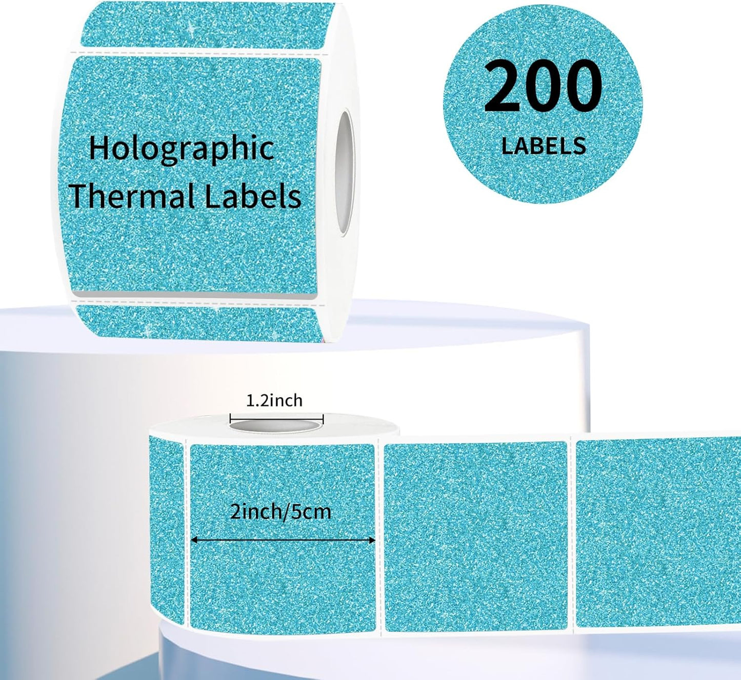 Holographic Thermal Labels Stickers 2" x 2", Square Thermal Stickers Labels, Glitter Self-Adhesive Direct Thermal Label for Small Business- Holographic Blue