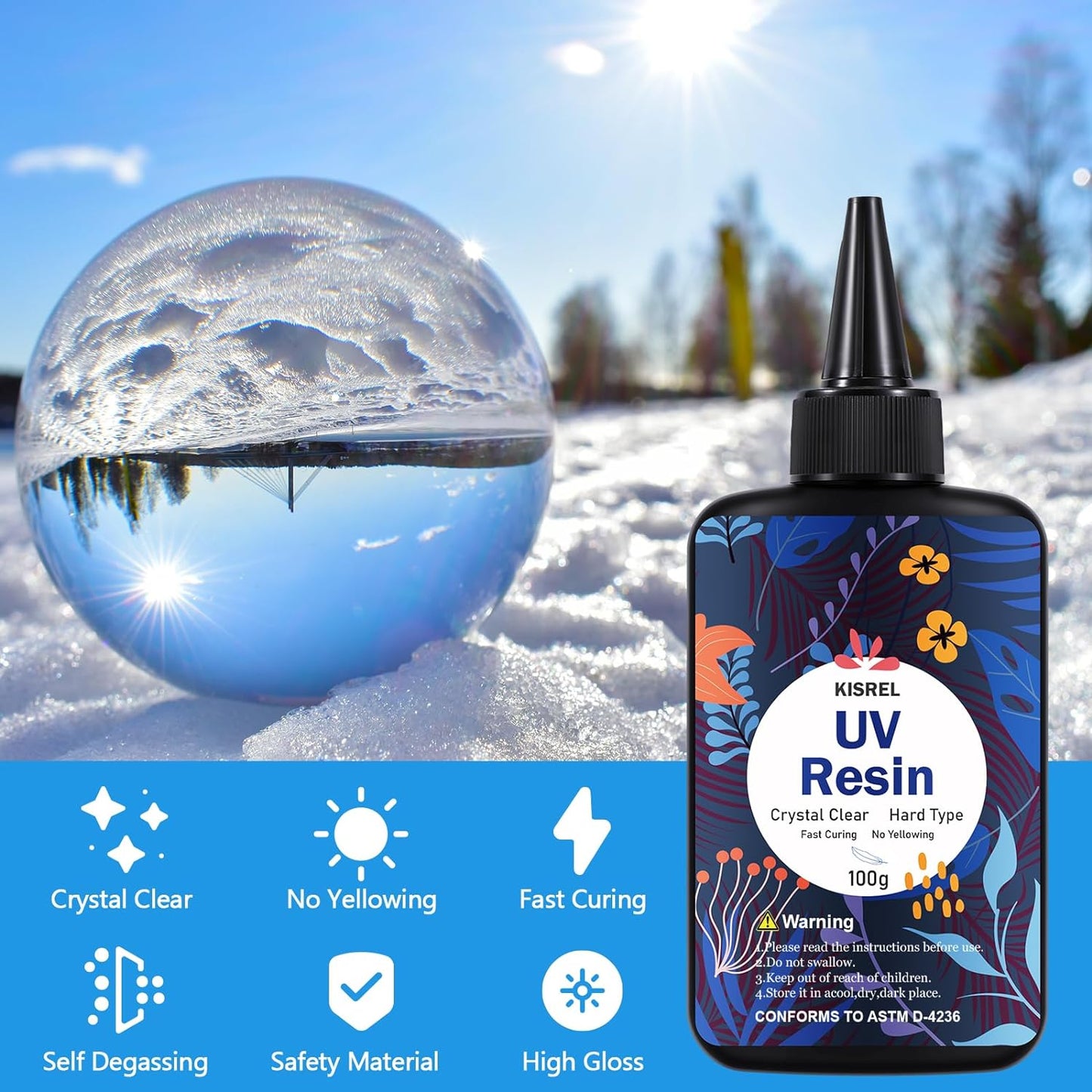 KISREL UV Resin 500g - Upgraded UV Resin Kit, Hard Type Crystal Clear Ultraviolet Curing UV Epoxy Resin for Craft Jewelry Makin