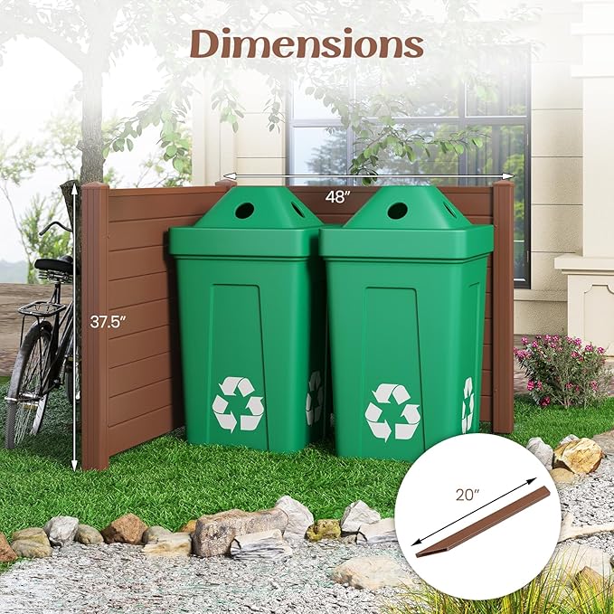 Giantex 2 Panels Air Conditioner Fence, 48''W x 36''H Outdoor Privacy Screen with 3 Stakes, Decorative Trash Can Enclosure, PVC Vinyl Freestanding Fences for Garden Lawn AC Unit Pool Pump, Brown