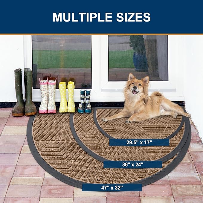 Smiry Half Circle Front Door Mat Outside Entrance, Heavy Duty Sturdy Natural Rubber Doormat, Trap Dirt and Moisture, Low Profile Mats for Indoor Outdoor Entry, Irregular Triangle (36x24, Coffee)
