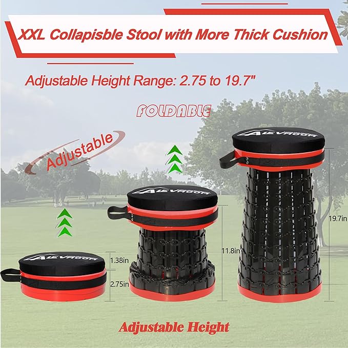 ALEVMOOM Upgraded XXL Collapsible Stool with Cushion 19.7",1000lbs Max Weight,Wider & Taller Pop Up Seat, Heavy Duty Portable Retractable Folding Stool for Camping & Outdoors (Red)