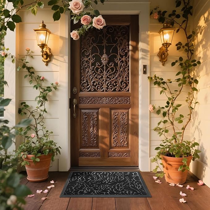 Yimobra Door Mat Outside Entrance 29.5x17, Waterproof Sturdy Outdoor Mats for Front Door, Heavy Duty Non-Slip Doormat for Garage Patio Entryway Indoor, Easy Clean, Black