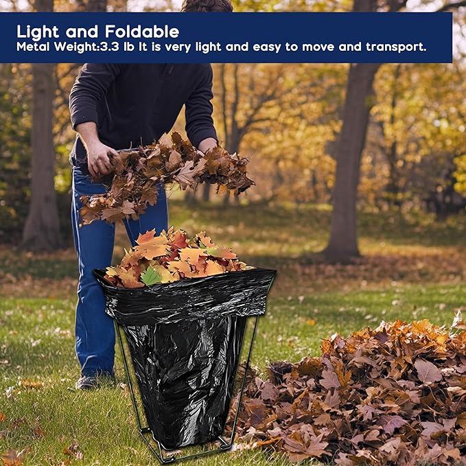 Outdoor Trash Bag Holder Stand,Metal Garbage Bag Holder for 30-45 Gallon Bags,Leaf Bag Support Stand Holder,Portable Multi-Use Garbage Bag Frame Holder for Leaves Camping Lawn Party Weeding Yard