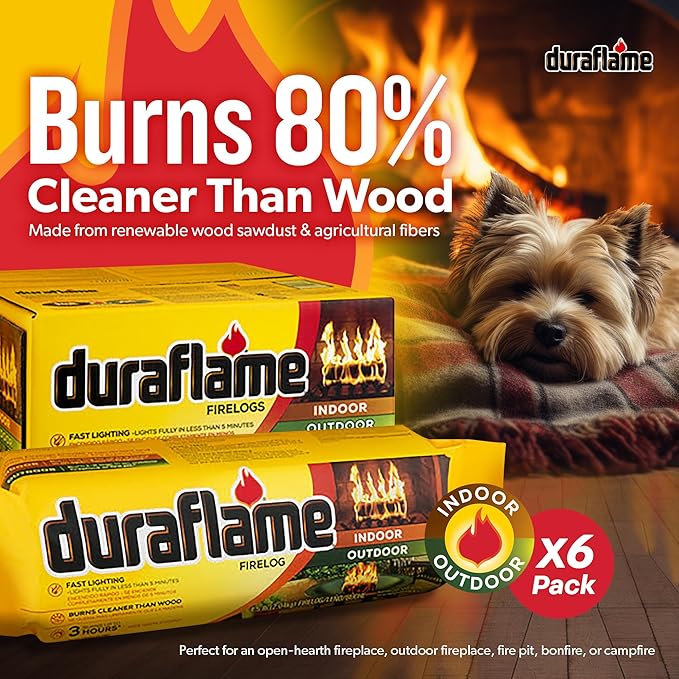 Duraflame 12-Pack Fire Logs for Indoor and Outdoor Use, 3-Hour Burn, 4.5 Lb Each - Firewood Starters and Accessories for BBQ, Camping, Stove, Pit and Chimney