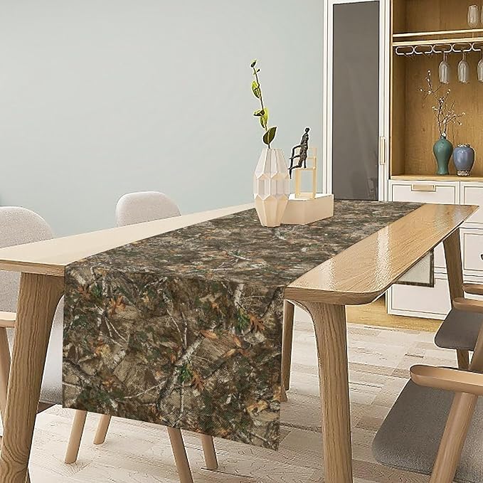 Oak Table Runner, Forest Green Camouflage Design Table Runner for Dining Kitchen Outdoor Camping Holida 13x108in