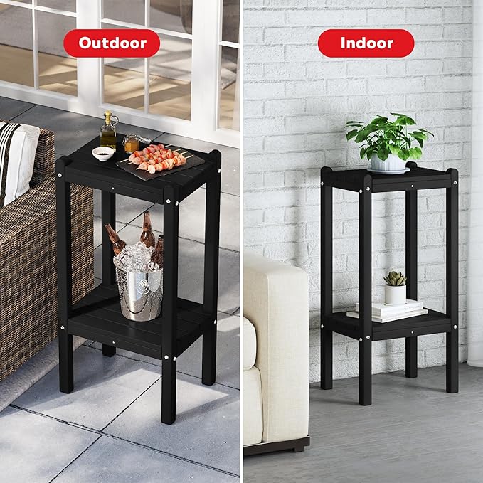 Costaelm Outdoor Side Table, 2-Tier Small Patio Coffee Tables for Outside, Outdoor End Tables for Patio, Adirondack Side Table for Outside for Pool, Porch, Garden, Black