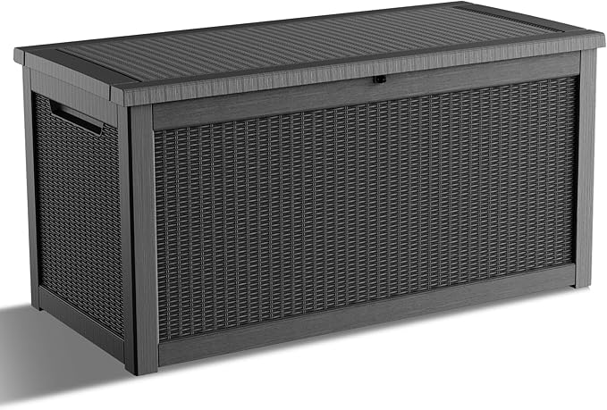 320 Gallon Waterproof Outdoor Storage Box, UV Resistant Resin Deck Box with Hydraulic Rod for Reinforced Stability, Perfect for Patio, Garden, and Pool（Black，320 Gallon）