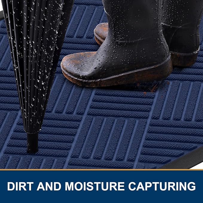 Smiry Front Door Mat Outside Entrance, Heavy Duty Outdoor Indoor Natural Rubber Doormat, Non Slip, Trap Dirt and Moisture, Easy Clean, Low Profile Patio Porch Entryway Mat, 29.5x17, Navy Blue