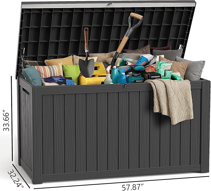 280 Gallon Large Deck Box,Resin Outdoor Storage Box with Lockable for Patio Furniture, Garden Tools Waterproof Outside Storage Box, Black