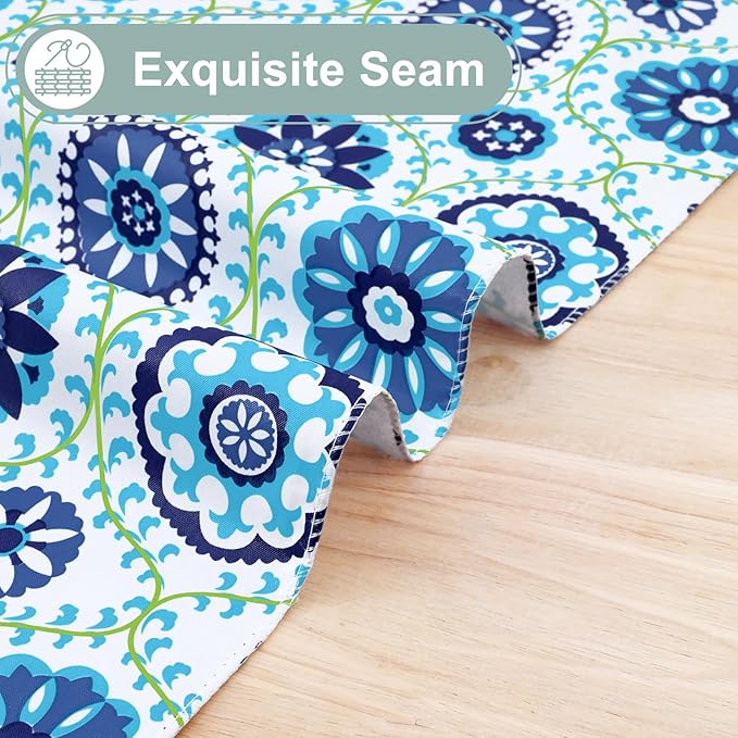 misaya Square Waterproof Vinyl Table Cloth, Wipeable Tablecloth with Flannel Backing, Plastic Table Cover for Dinner, Picnic, Indoor and Outdoor (Navy Mandala, 54" x 54")