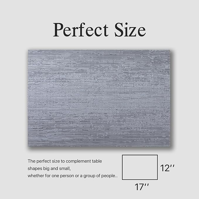 Placemats Set of 12 - Easy Clean Woven Vinyl Placemat for Dining Table, Indoor/Outdoor Place Mats, Washable PVC Table Mats（Gray）