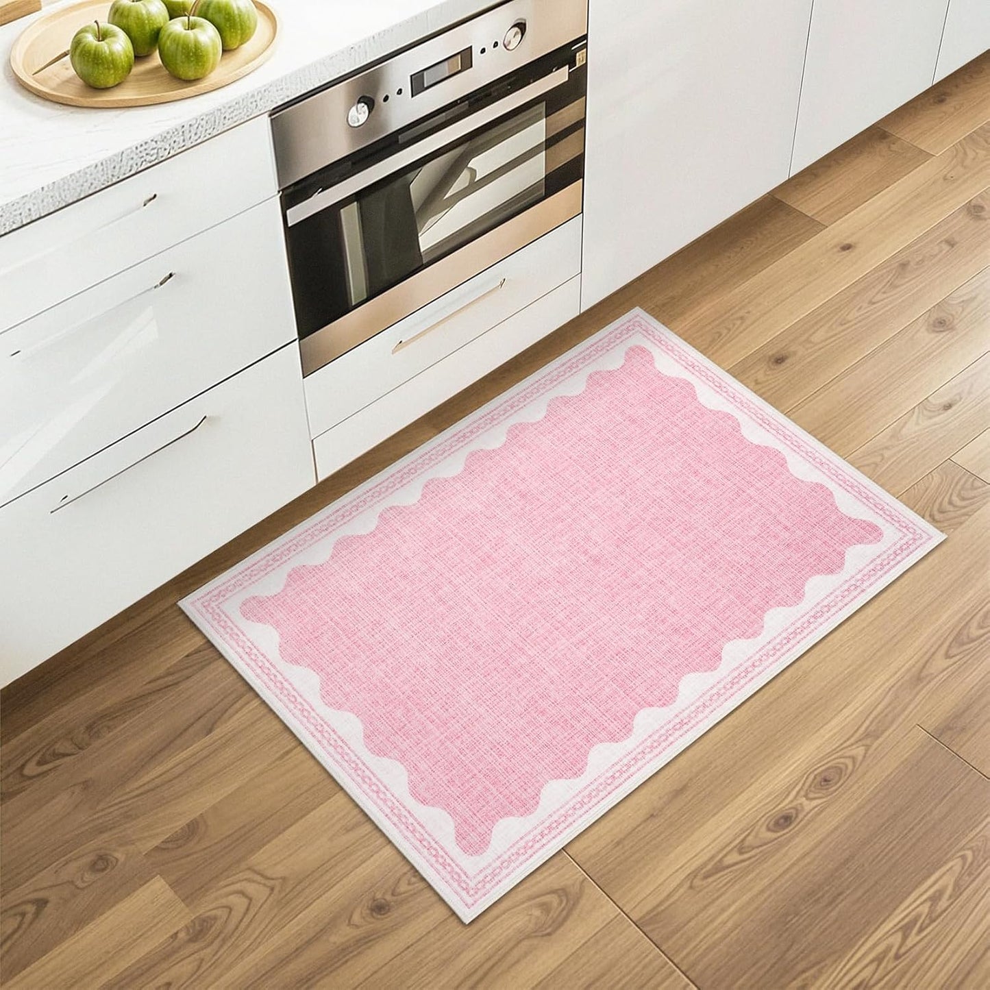 Scalloped Rug 2x3 Rugs for Entryway, Solid Pink Rug for Bedroom Girls, Small Washable Rugs Non Slip Scalloped Bath Mat, Front Door Mat Indoor Entrance, Soft Dorm Nursery Carpet for Kitchen