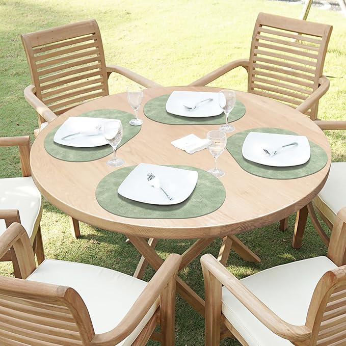 ADRIMER Placemats, Heat Resistant Oval Placemats Set of 12 Washable 12 x 17 Inch, Waterproof Table Mats, Wipeable Pu Place Mats for Kitchen, Dining Room, Green