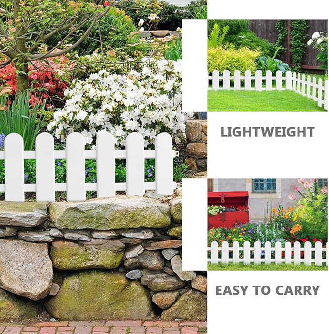 Housoutil 6Pcs Plastic Yard Fence Garden Edging Decorative Picket Fence for Indoor Outdoor Courtyard Lawn Border 50Cm Length X 13Cm Height Small Partition for Patio Garden Decor