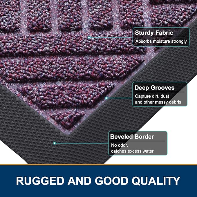 Smiry Front Door Mat Outside Entrance, Heavy Duty Outdoor Indoor Mat, Natural Rubber Doormat, Non Slip, Trap Dirt and Moisture, Easy Clean, Low Profile Patio Porch Entryway Mat, 29.5x17, Violet