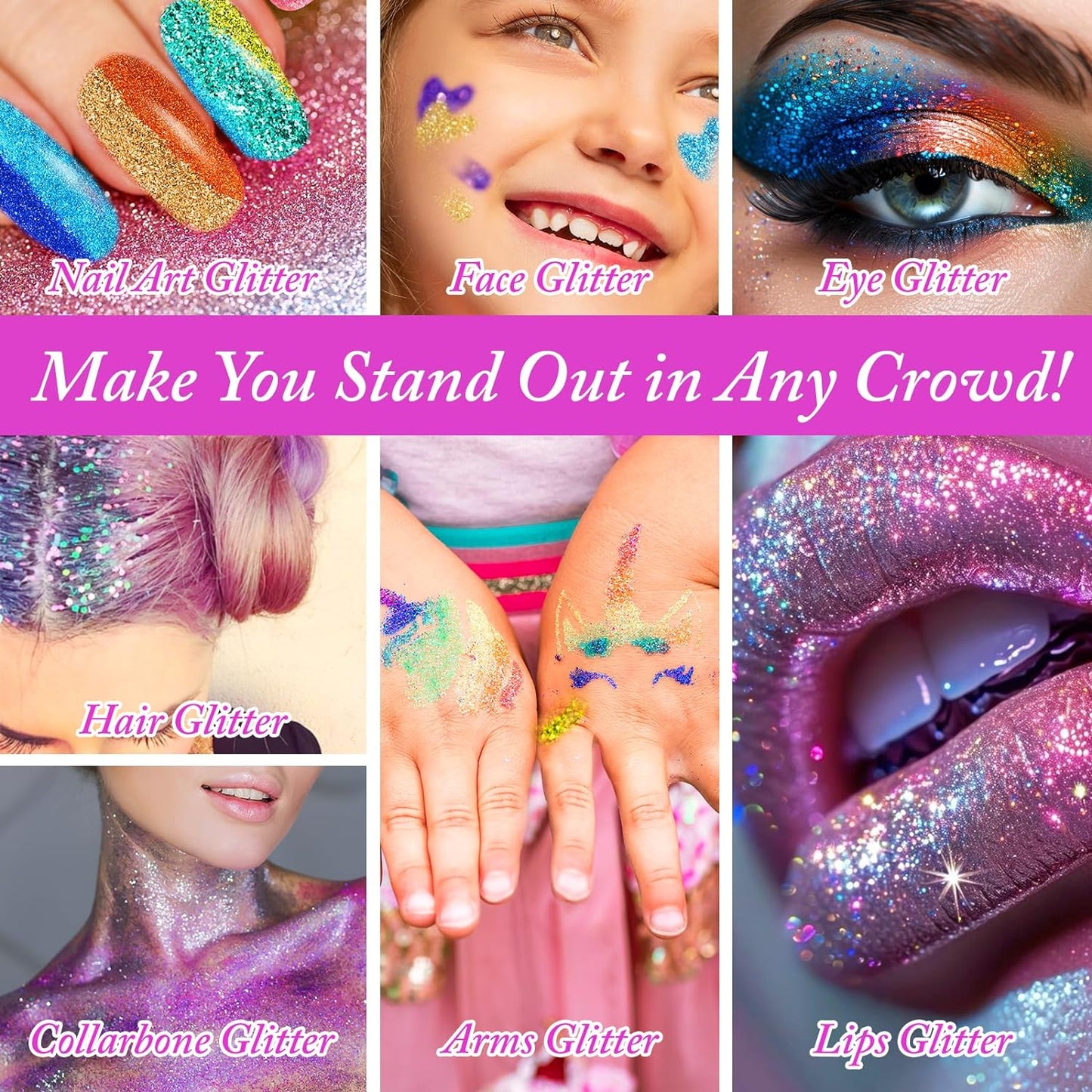 Glitter, 48 Colors Fine Glitters for Resin, Craft Glitter Bulk for Resin Accessories DIY Slime Candle, Extra Fine Glitters Powder for Nail Art, Body Hair Face, Christmas Glitters