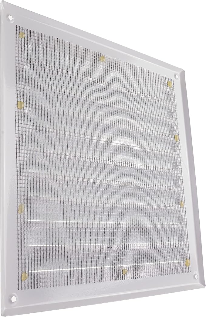 Vent Systems - 8 x 8 Inch (Inner) White Metal Square Soffit Air Vent Grille Cover, Register Vent Deflector Louver Built-in Mesh HVAC for Bathroom Home Office Kitchen 10" x 10" (Outer)
