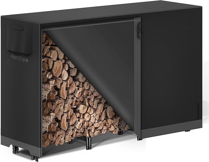 6ft Firewood Log Rack with Cover Outdoor, Heavy Duty Indoor Outdoor Firewood Storage Log Rack with Cover Combo Set Black