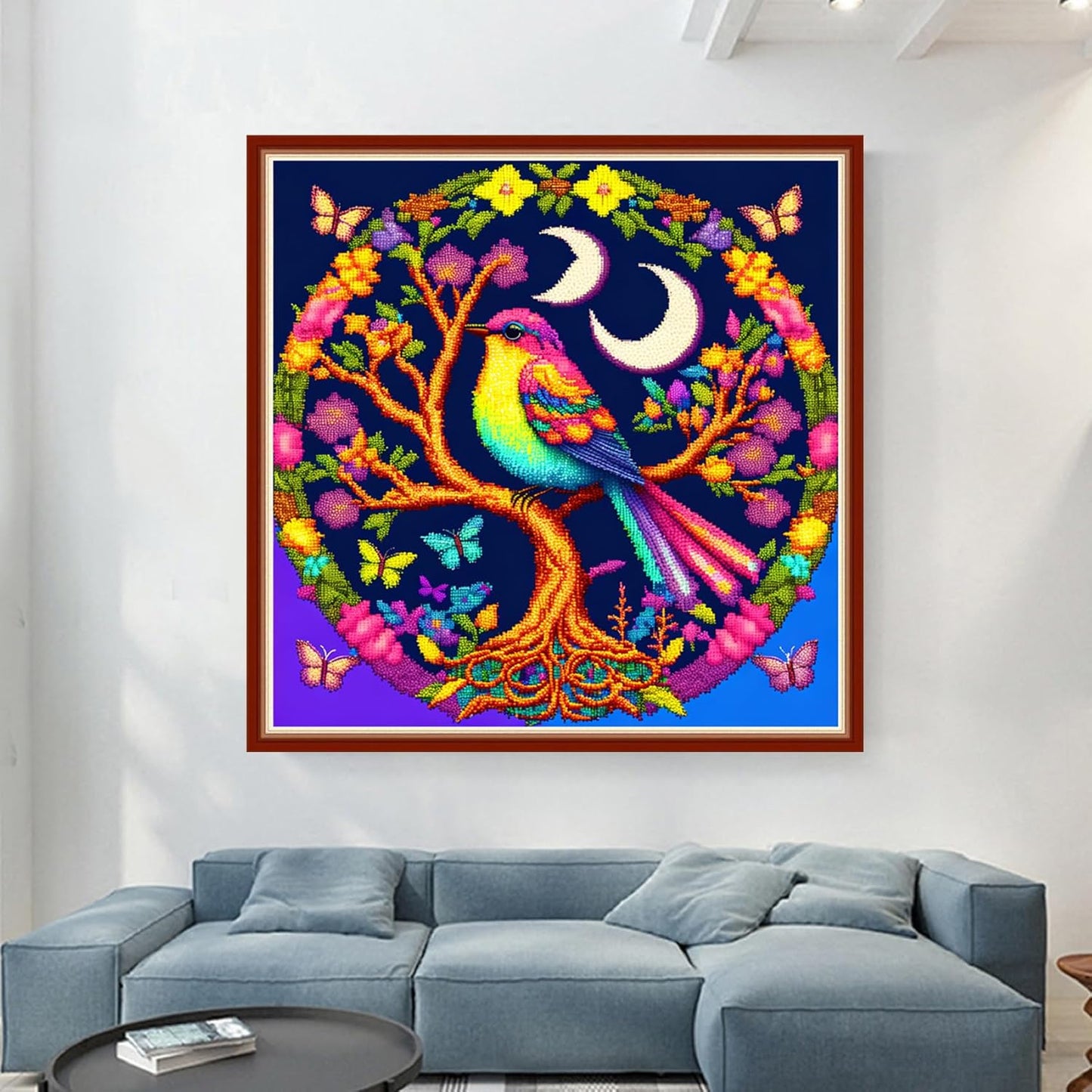 Dimensean Stamped Cross Stitch Kits Full Range of Embroidery Patterns Starter Kits for Beginners Adult or Kids DIY Cross Stitches Needlepoint Kits 11CT-Bird Flower 17.7x17.7 inch