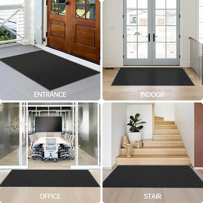 Front Door Mat, 48" x 24" Heavy Duty Indoor Outdoor Doormat, Non-Slip Welcome Mats for Entryway, Rubber Backing Low Profile Commercial Door Mats, Black Stripe