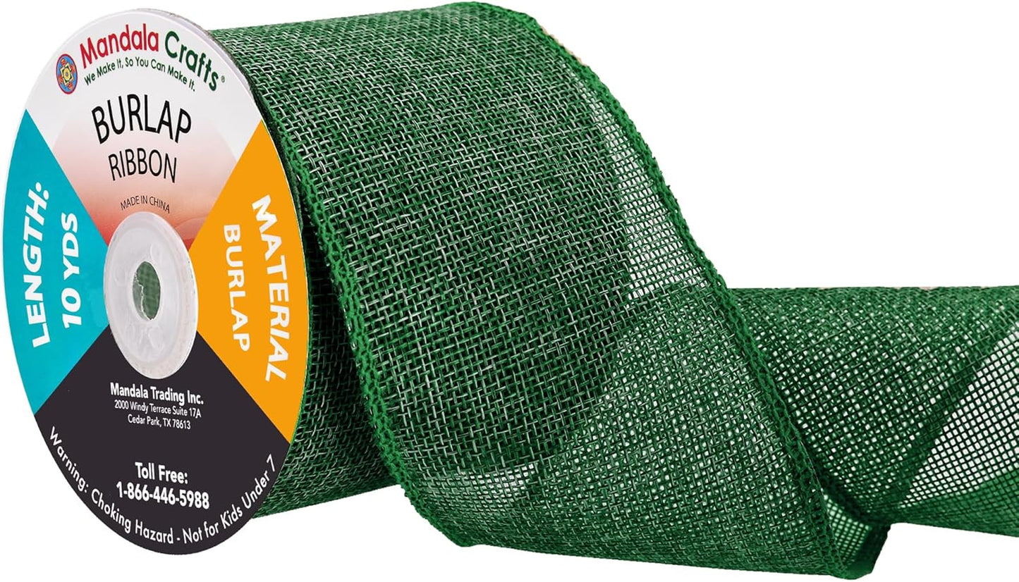 Mandala Crafts Green Burlap Ribbon 3 Inches Wide Jute Ribbons for Crafts - 20 Yds Roll Rustic Burlap Wrap Trim Ribbons for Wreaths Bows Wedding Party Decoration