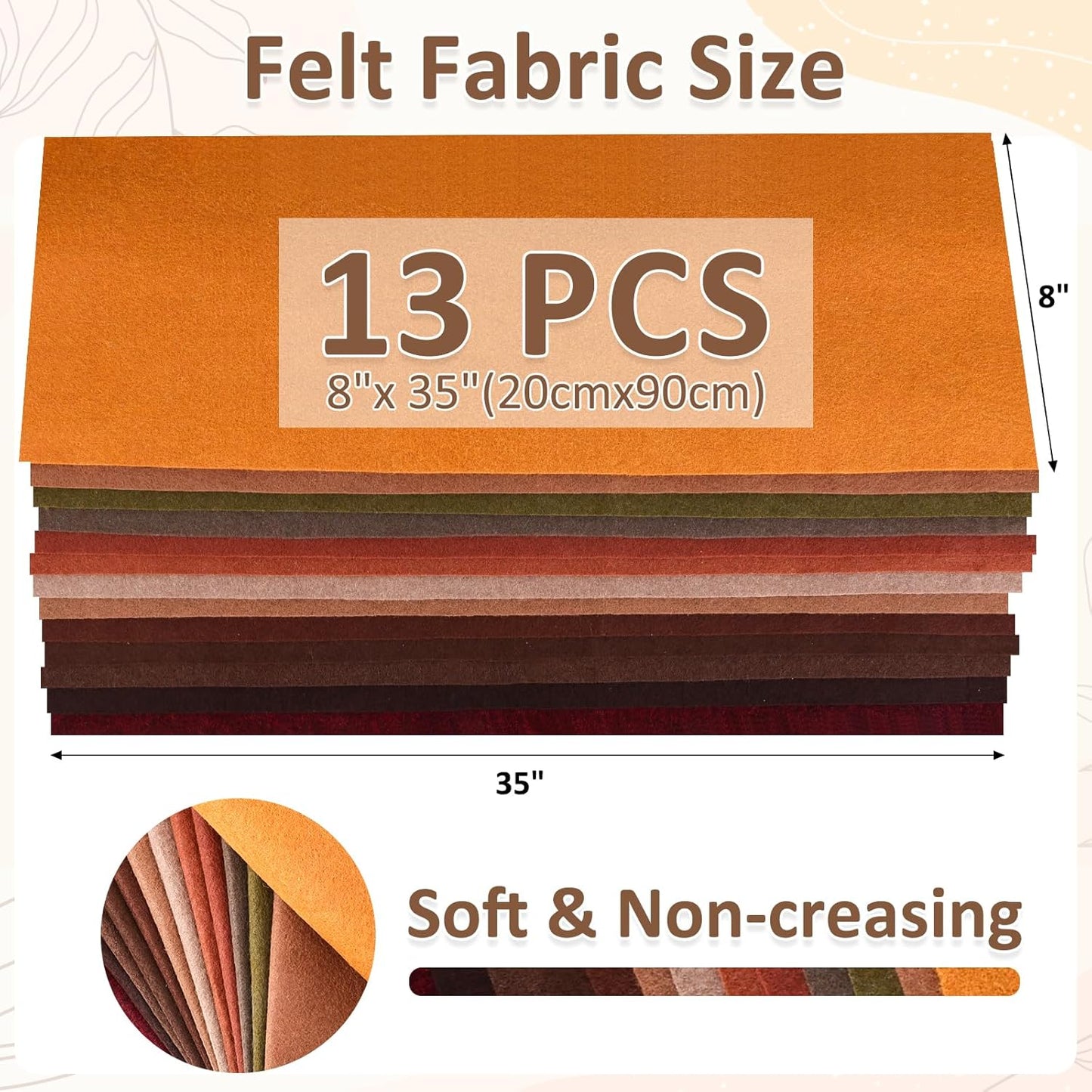 XSEINO 13 Rolls 8"x35" 1.4mm Thick Soft Felt Fabric Sheet 13 Assorted Dark Brown Series Colors Felt Pack for DIY Craft Sewing Squares Nonwoven Patchwork