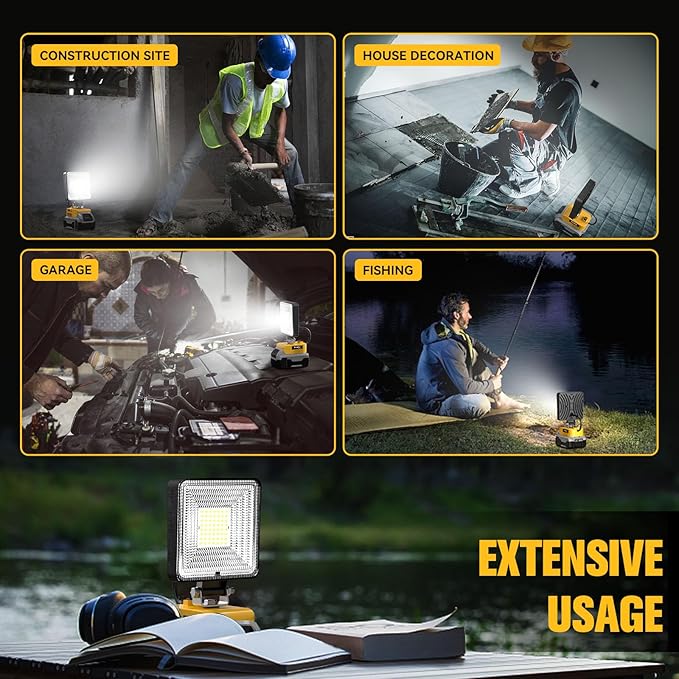 Ecarke Led Work Light Compatible with DeWalt 20v Battery, Portable Led Flood Work Light with Low Voltage Protection, USB & Type-C Charging Port, for Outdoor Camping Hiking Fishing Emergency