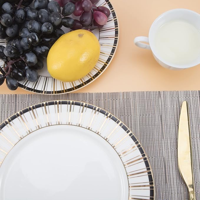 SLKQG Sliver Placemats Set of 4 - Easy Clean Modern Durable Washable Vinyl Place Mats - Heat Resistant Placemats for Kitchen Table - PVC Table Mats for Dining Table (Sliver, 4)