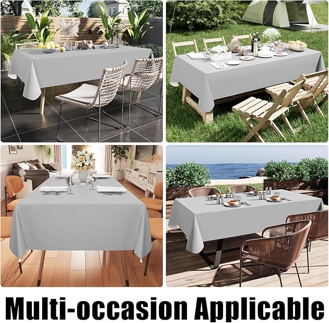 Smiry Rectangle Table Cloth 60x84 Inch, Waterproof Wipeable Vinyl Tablecloths Protector, Oil Spill Proof Plastic Table Cover for Dining, Picnic, Camping, Outdoor, Light Grey