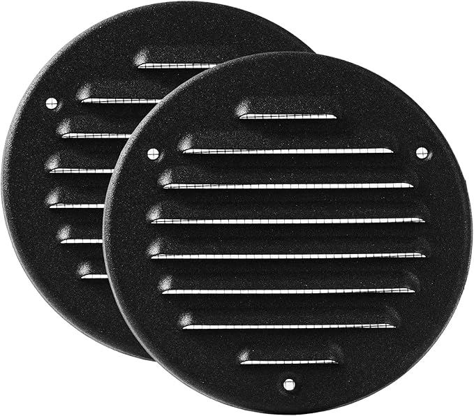 Vent Systems - 4 Inch (Inner) Pack of 2 Black Metal Round Soffit Air Vent Grille Cover, Register air Vent Deflector, Louver - Built-in Mesh - HVAC for Bathroom, Home Office, Kitchen 5 Inch (Outer)