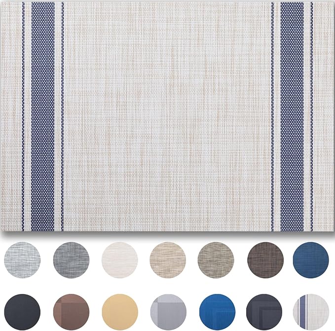 Placemat Set of 4 - Easy Clean Woven Vinyl Placemats for Dining Table, Indoor/Outdoor Place Mats, Washable PVC Table Mats（Blue Skyline）