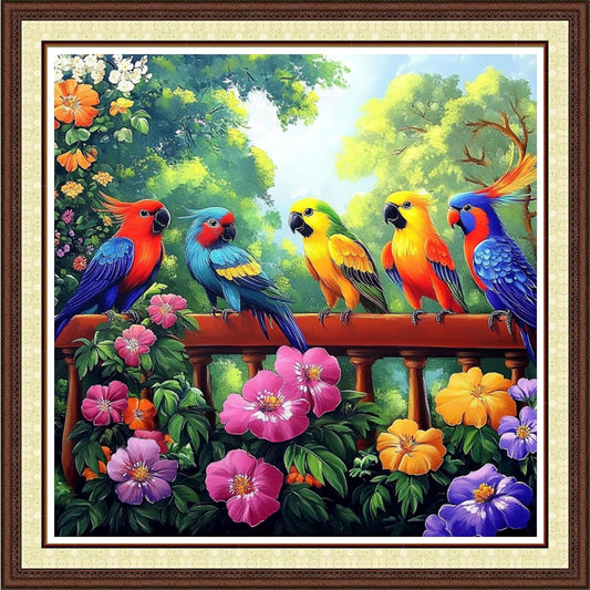 Findvoor Counted Cross Stitch Kits for Adults Full Range of Cross Stitching Embroidery Unprinted Pattern for Beginners, 11CT Needlepoint Kit Patterns Embroidery Kits-Colorful Birds Flowers 18x18 inch