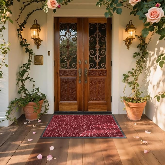 Yimobra Large Door Mat Outside Entrance 47x32, Waterproof Sturdy Outdoor Mats for Front Door, Heavy Duty Non-Slip Doormat for Garage Patio Entryway Indoor, Easy Clean, Red