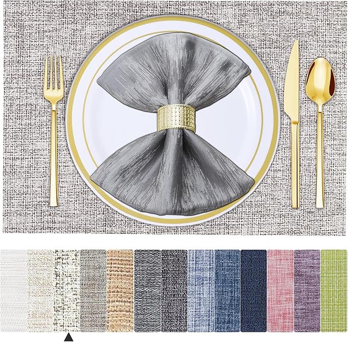 BETEAM Placemats Set of 8, Woven Vinyl Placemat for Dining Table Washable Wipeable Kitchen Place Mats Durable Indoor Outdoor Table Mats