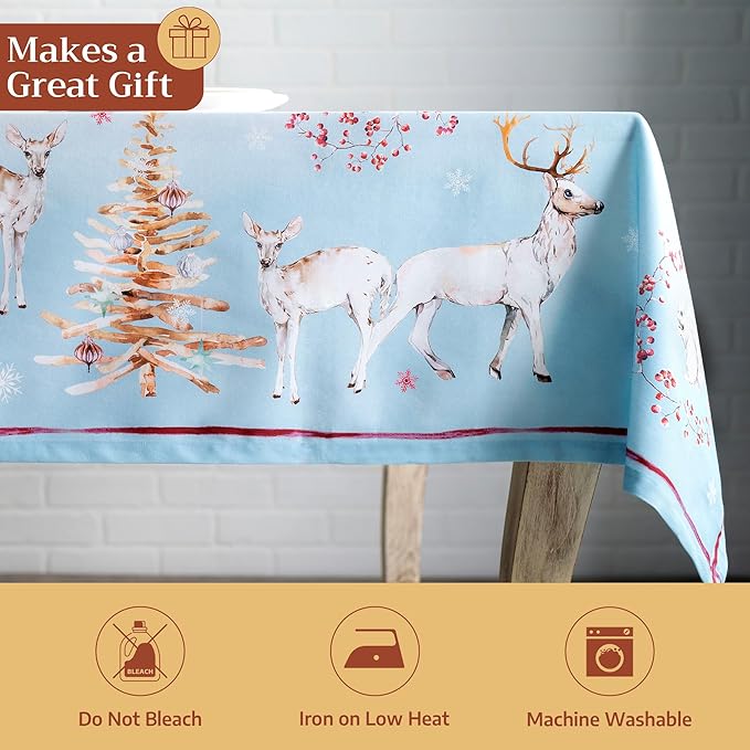 Maison d' Hermine Table Cloth Rectangle Table 100% Cotton 70 x 90 Inches Fall Tablecloth Reusable Everyday Use for Thanksgiving Christmas Decorations Dining Farmhouse Party (Fairy Tale Forest)