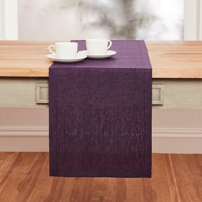 Solino Home Linen Table Runner 144 Inches Long - Athena, 100% Pure Linen Grape 14 x 144 Inch Table Runner for Dining, Valentines, Spring, Easter