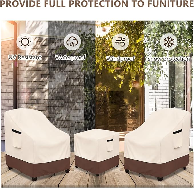 Rileytee Outdoor Furniture Covers Waterproof,600D Heavy Duty Patio Furniture Covers 3 Piece Set,Patio Set Cover for 2 Chairs and Side Coffee Table,Beige