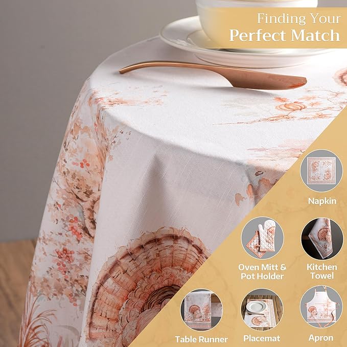 Maison d' Hermine Table Cloth Round Table 100% Cotton 69 Inches Fall Tablecloth Reusable Everyday Use for Thanksgiving Christmas Decorations Dining Farmhouse Party (Giving Thanks)